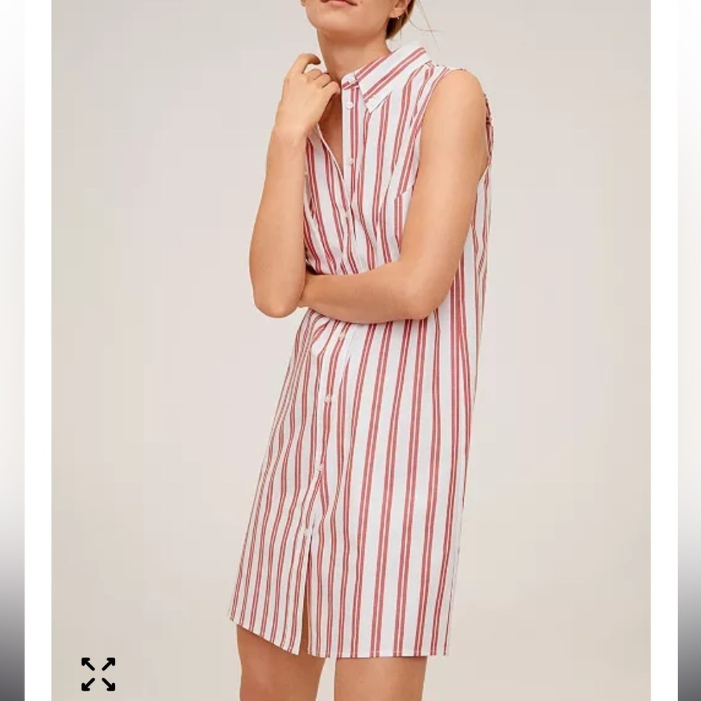 NEW Mango Red Striped Cotton Button Down Summer Dress Size 6 Nautical Coastal